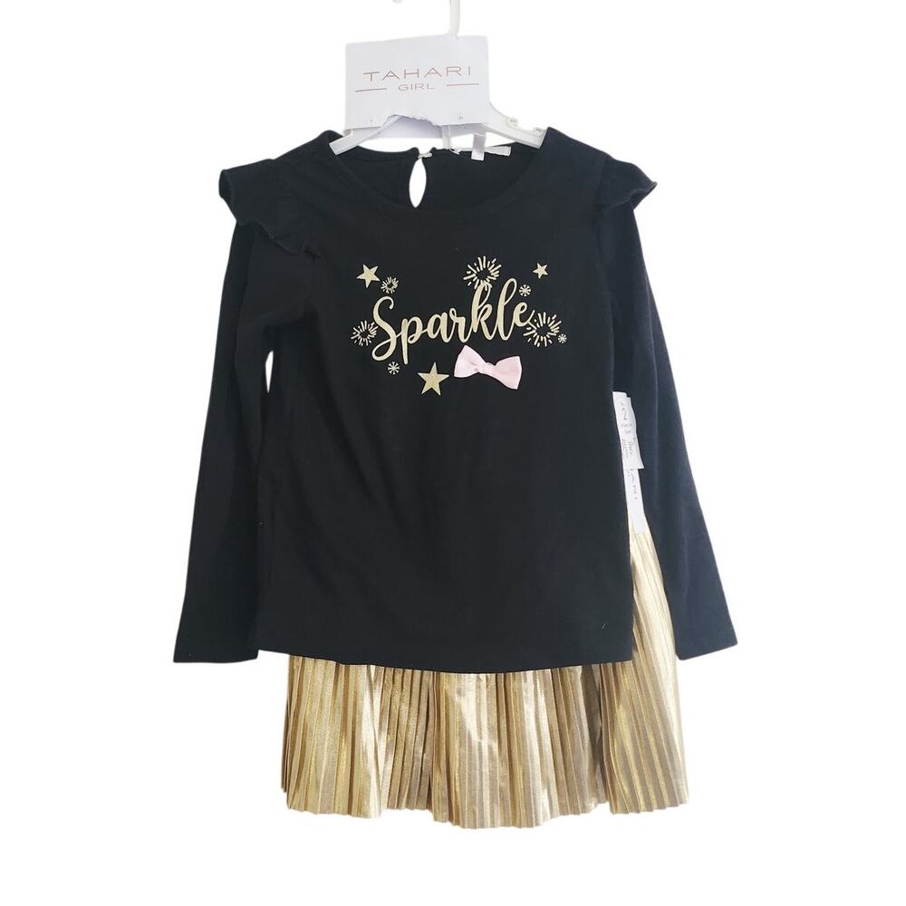 5 New Tahari Sparkle tee and gold skirt